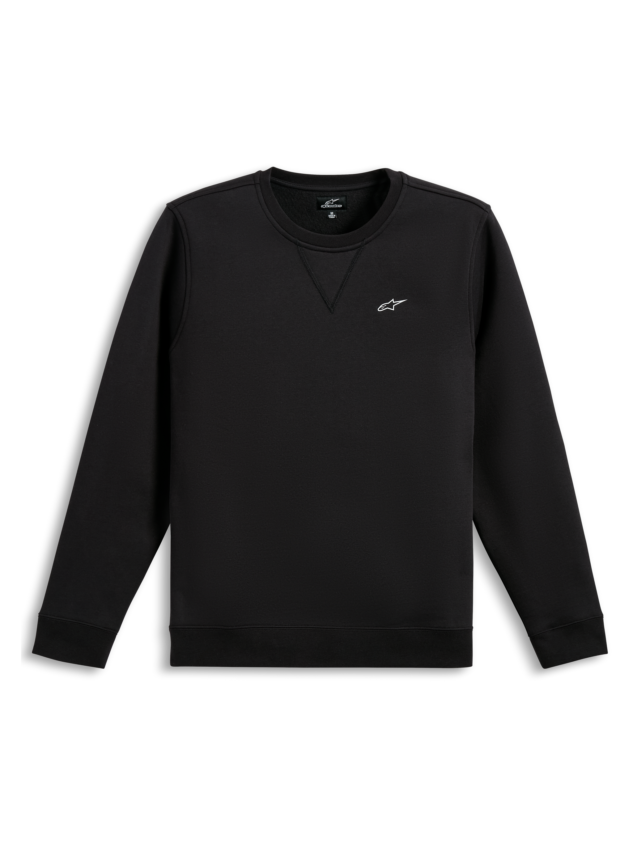 Alpinestars Positive Crew, Black Sportswear Pullover Sweatshirt with a white chest logo graphic and ribbed cuffs and hem