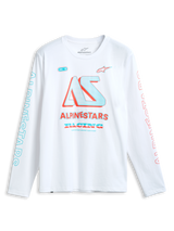 Alpinestars Ayess Csf T-Shirt, white long-sleeve sportswear t-shirt with multi-color printed racing graphics on the chest and sleeves