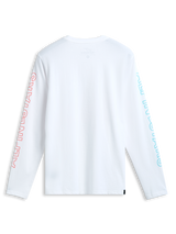 Alpinestars Ayess Csf Tee, white long-sleeve sportswear t-shirt with printed graphics on the sleeves, back view.