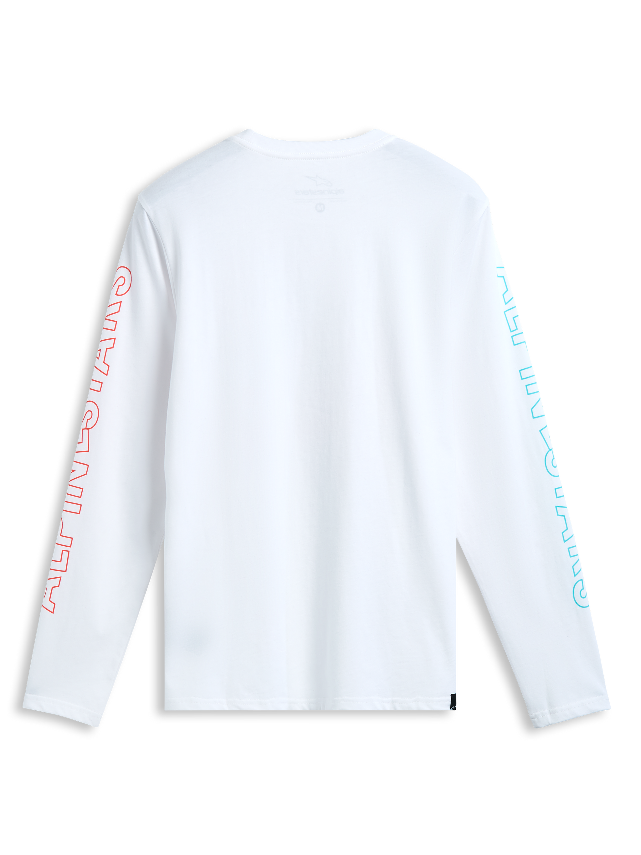 Alpinestars Ayess Csf Tee, white long-sleeve sportswear t-shirt with printed graphics on the sleeves, back view.