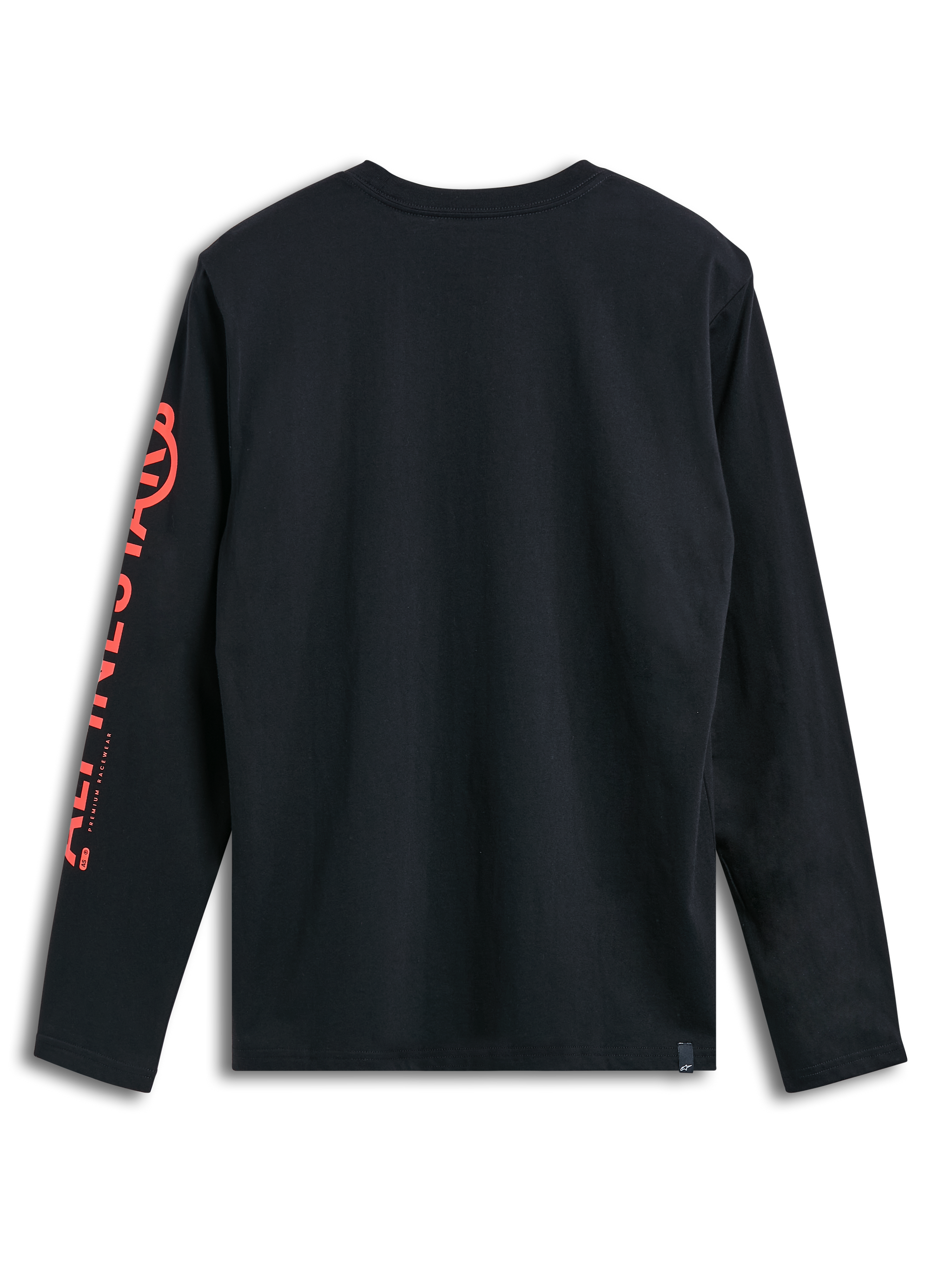 Alpinestars Committed CSF Tee, Long Sleeve T-Shirt, Black, Back View, Red Vertical Alpinestars Logo on Right Sleeve, Casual Sportswear