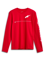 Alpinestars Committed CSF Tee, Long Sleeve T-Shirt, Red, White Astars chest logo and Alpinestars sleeve branding, casual motorsport-inspired design
