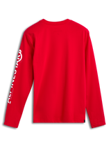 Alpinestars Committed CSF Tee, Long Sleeve T-Shirt, Red, Back view, vertical white Alpinestars sleeve logo, casual motorsport-inspired apparel