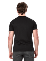 Alpinestars Semicircle CSF Tee, Short Sleeve T-Shirt, Black, back view on model, plain reverse side, casual motorsport streetwear, styled with dark gray jeans