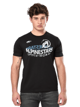 Alpinestars Semicircle CSF Tee, Short Sleeve T-Shirt, Black, White and blue Alpinestars semicircle curved graphic on chest, Casual Motorsport Streetwear