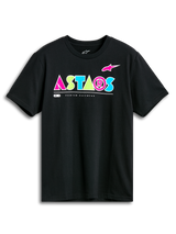 Alpinestars Cereal CSF Tee, Short Sleeve T-Shirt, Black, Vibrant Geometric ASTARS Logo in Pink, Lime Green, and Light Blue, Casual Motorsport Streetwear