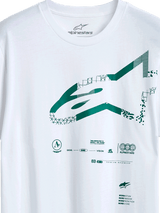 Alpinestars Geografica CSF Tee, Short Sleeve T-Shirt, White, Green Multi-Tech Astars Logo with Geometric and Pixelated Graphics, Casual Motorsport Streetwear