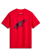 Alpinestars Formulate CSF Tee, Short Sleeve T-Shirt, Red, Back View featuring Large Black Perforated Astars Logo, Casual Sportswear Motorsport Style