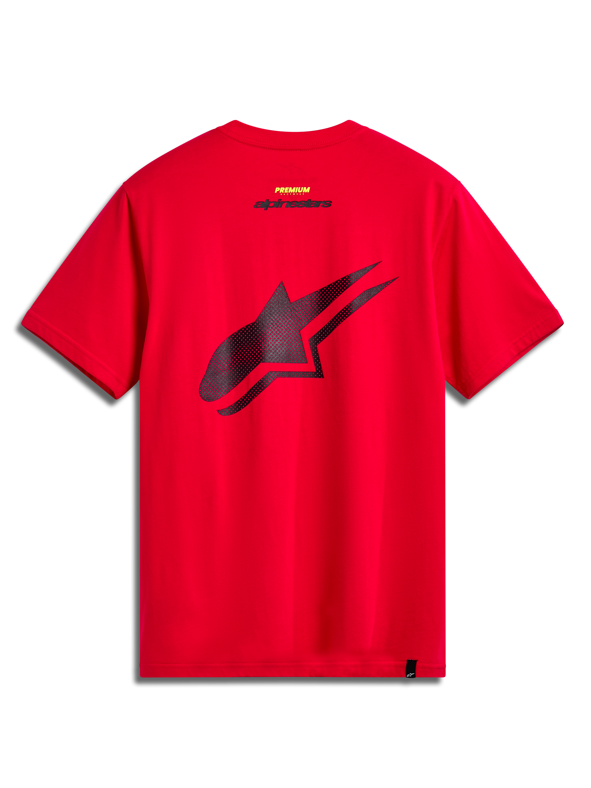 Alpinestars Formulate CSF Tee, Short Sleeve T-Shirt, Red, Back View featuring Large Black Perforated Astars Logo, Casual Sportswear Motorsport Style
