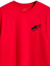 Alpinestars Formulate CSF Tee, Short Sleeve T-Shirt, Red, black Astars chest logo, close-up view of neckline and front graphic, casual lifestyle apparel