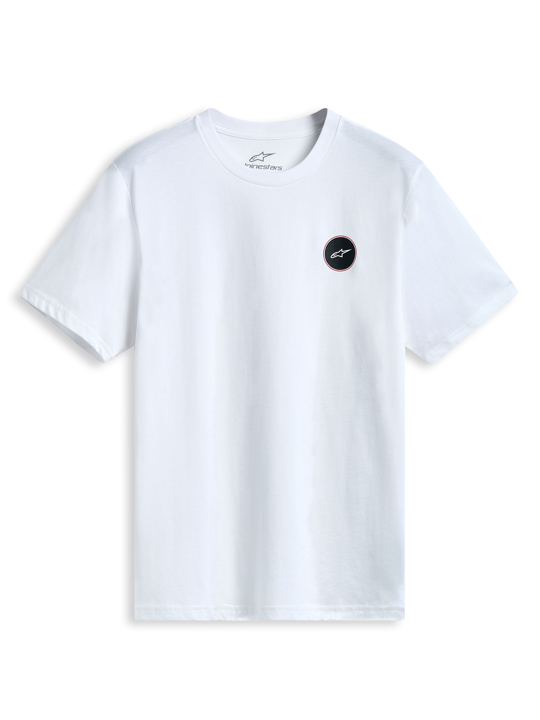 Alpinestars Dot Carbon CSF Tee, white short-sleeve sportswear t-shirt with a carbon-fiber look astars chest logo graphic.