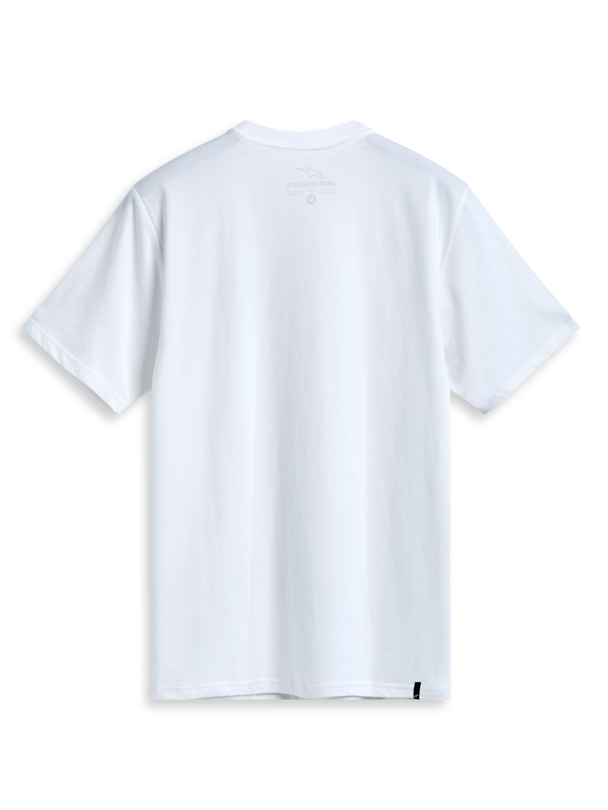 Alpinestars Dot Carbon CSF Tee, white short-sleeve sportswear t-shirt, rear view showing internal neck print and external labeling