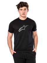 Alpinestars Exemption Performance Tee, Short Sleeve T-Shirt, Black with white reflective star logo, performance jersey fabric, casual motorsport-inspired streetwear
