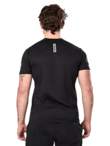 Alpinestars Point Performance Tee, Short Sleeve T-Shirt, Black, rear view on a man featuring a vertical astars word print on the upper back, casual performance sportswear