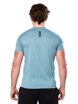Alpinestars Point Performance Tee - Short Sleeve, Ice Blue, back view featuring small vertical black 'astars' word logo on upper back, moisture-wicking performance fabric, casual sportswear