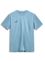 Alpinestars Point Performance Tee, Short Sleeve T-Shirt, Ice Blue, Small Black Star Logo on Chest, Crew Neck, Sustainable Performance Wicking Fabric, Casual Motorsport Streetwear