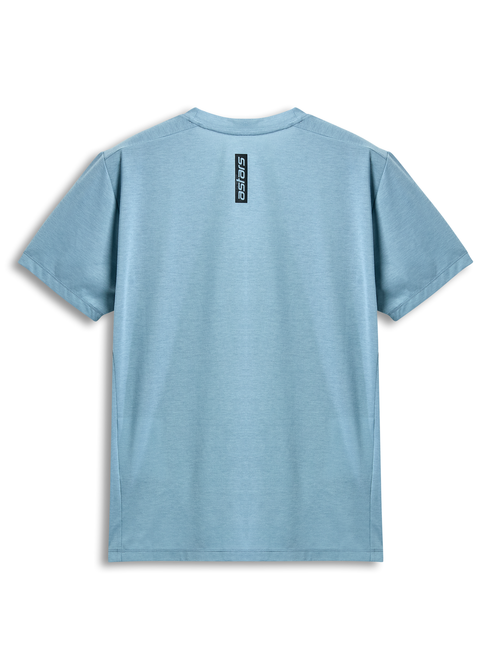 Alpinestars Point Performance Tee, Short Sleeve T-Shirt, Ice Blue, back view featuring vertical black astars word print, casual performance sportswear