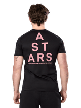 Alpinestars Attrition Performance Tee, Short Sleeve T-Shirt, Black, rear view featuring large pink vertical ASTARS typography and slogan, performance sportswear