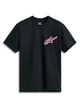 Alpinestars Attrition Performance Tee, Short Sleeve Performance T-Shirt, Black with Pink Alpinestars Logo, Crew Neck, Performance Sportswear