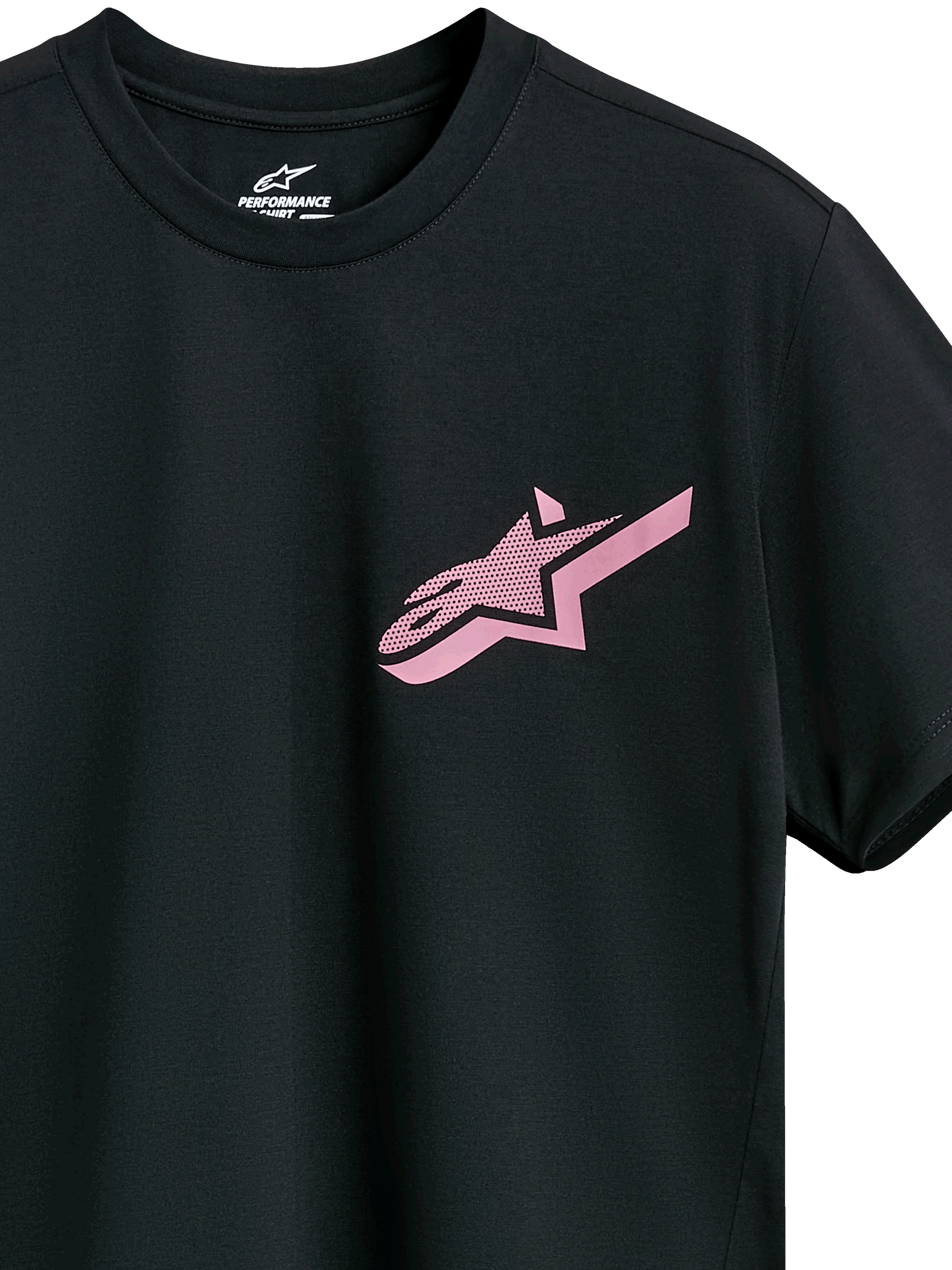 Alpinestars Attrition Performance Tee, Short Sleeve T-Shirt, Black with Pink Astars Logo, Crew Neck, Performance Sportswear