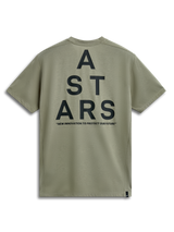 Alpinestars Attrition Performance Tee, Short Sleeve T-Shirt, Light Green, back view with large black ASTARS stacked graphic and 'NEW INNOVATION TO PROTECT OUR FUTURE' tagline, casual performance sportswear