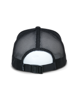 Alpinestars Alter Trucker Hat, Black, back view showing breathable recycled mesh panels and adjustable buckle closure, casual sportswear accessory
