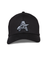 Alpinestars Elemental Hat, Black Baseball Cap, Curved Bill with Structured Crown, Large Gray Embroidered Letter A and White Astars Logo, Casual Motorsport Streetwear