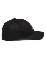 Alpinestars Elemental Hat, Black, Sportswear Baseball Cap, Side Profile View, Curved Bill with Structured Crown, Flex-Back Design, Stretch Twill Fabric, Casual Motorsport Headwear