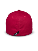 Alpinestars Elemental Hat, Red, back view, flex back design with structured crown, stretch twill fabric, featuring a small black label with white Alpinestars logo, casual motorsport-inspired headwear