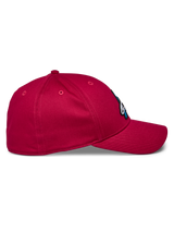 Alpinestars Elemental Hat, Red baseball cap, side profile view showing curved bill and structured crown, stretch twill fabric, casual motorsport sportswear
