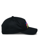 Alpinestars Vivid Hat, Black Baseball Cap, side view featuring curved bill and semi-structured crown, colorful 3D embroidered logo on front, casual cotton twill streetwear