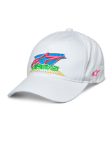 Alpinestars Vivid Hat, White Baseball Cap, 3D Embroidered Colorful Astars Logo with Pink, Blue, Green, and Yellow, Curved Bill, Semi-Structured Low Crown, Casual Sportswear