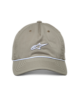 Alpinestars Tyler Hat, Casual Sportswear Hat, Khaki, front view with white embroidered logo and braided rope trim, curved bill, relaxed low crown design