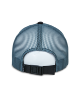 Alpinestars Vital Trucker Hat, rear view, blue mesh back panels, black adjustable buckle strap, structured crown, casual sportswear headwear
