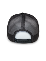 Alpinestars Selica Trucker Hat, Black, back view featuring breathable mesh panels and an adjustable snapback closure, small woven logo label, classic structured trucker design for casual wear.