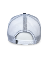 Alpinestars Selica Trucker Hat, back view, Navy and White, white mesh panels and adjustable snap-back closure, small black logo tag, casual motorsport headwear