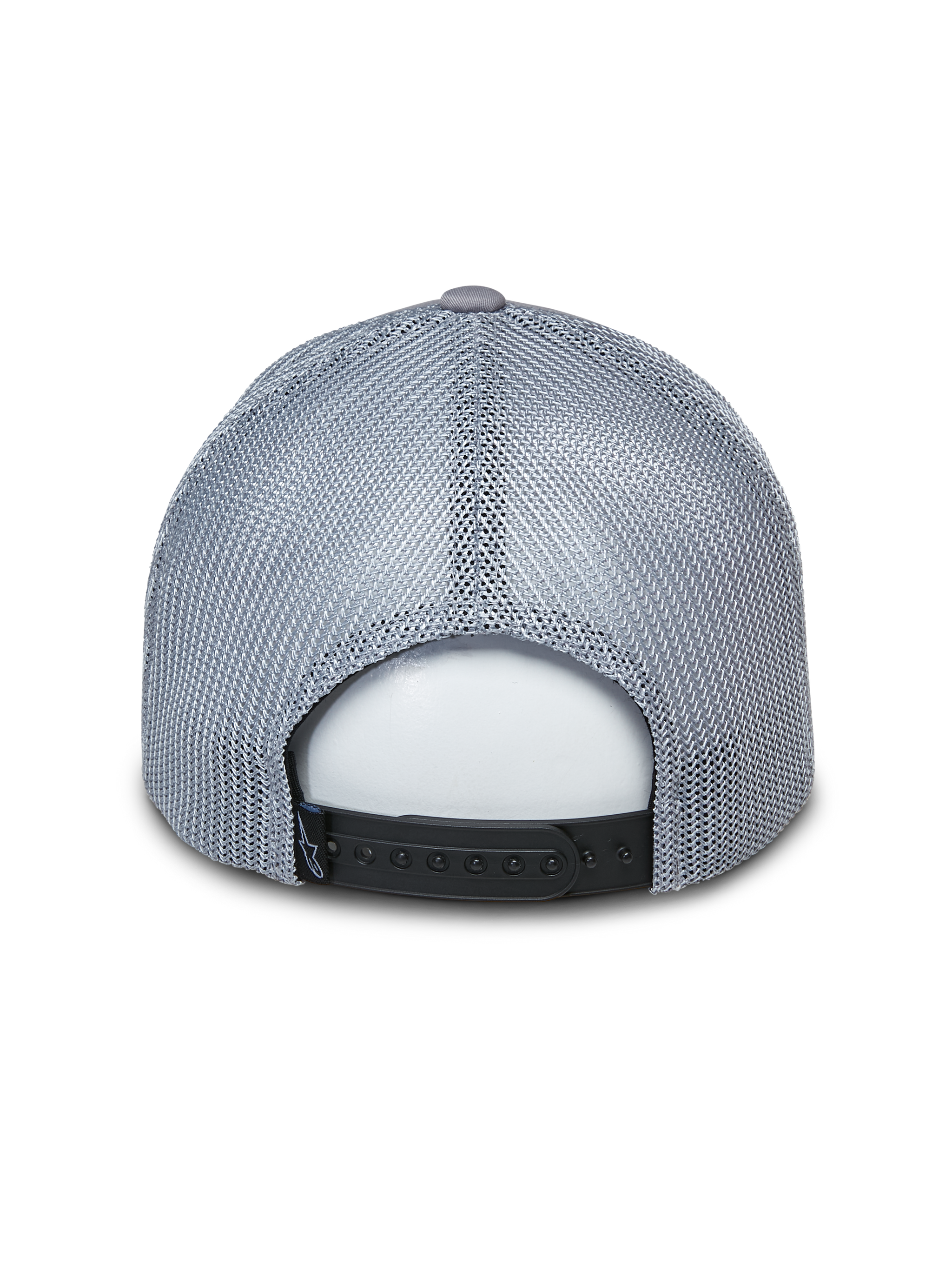 Alpinestars Terolithic Trucker Hat, Grey Trucker Cap, back view featuring grey mesh panels and black snapback closure, casual motorsport-inspired headwear
