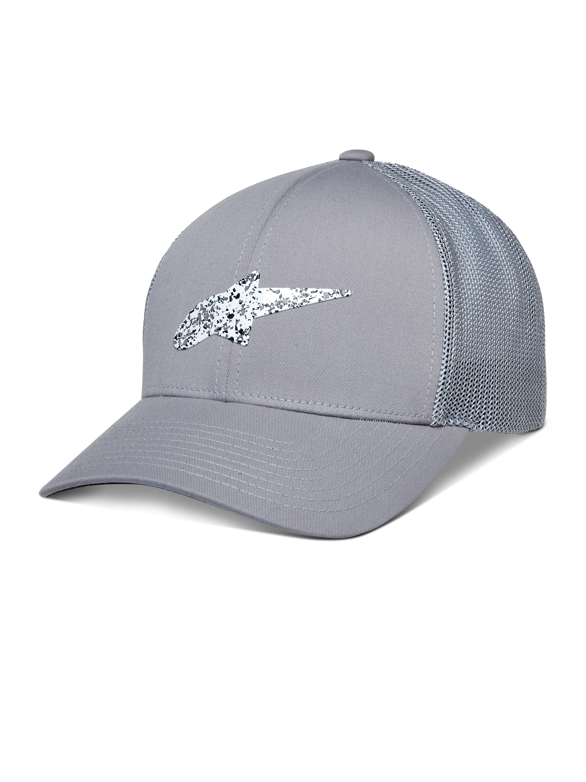 Alpinestars Terolithic Trucker Hat, Grey Trucker Cap, Curved Brim with Mesh Back, White and Black Speckled TPU Logo, Casual Sportswear