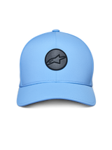 Alpinestars Apex Hat, Sportswear Hat, Light Blue, featuring a circular black reflective logo on the front, curved bill, structured crown, and technical stitchless bonded construction