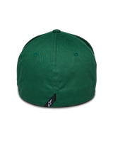 Alpinestars Cereal Hat, Green, back view of flex-back baseball cap, featuring a small black Alpinestars logo tag on the rear seam, structured crown in stretch twill fabric