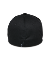 Alpinestars Share Hat, Black, back view showing closed flex-back construction, small white Astars logo on the rear seam, casual motorsport-inspired streetwear