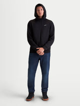 Alpinestars Cypher Hoodie, Men's Sportswear Full-Zip Hoodie, Black, Tri-blend Double Face Fleece featuring a High-Neck Mesh-Lined Hood and a small white Astars logo on the chest, shown on a male model for casual everyday wear.