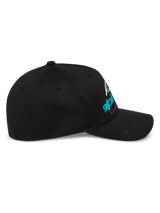 Alpinestars Instinct Hat, structured baseball cap, Black, side profile featuring curved bill and gradient Astars logo print, casual motorsport streetwear