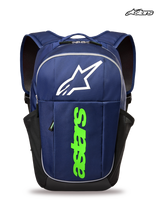 Alpinestars GFX Boss Backpack, sportswear backpack, navy and green, featuring 600D polyester construction, 20L capacity, and bold astars combo graphic branding