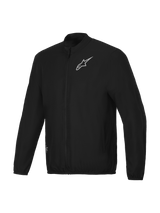 Alpinestars A-Aria Windbreaker Jacket, lightweight men's mountain biking and cycling wind-resistant jacket in Black, full-zip with mock neck and signature logo branding