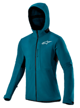 Alpinestars Nevada 2 Thermal Jacket, Men's Dark Teal MTB softshell with windproof membrane, fleece lining, and storm hood.