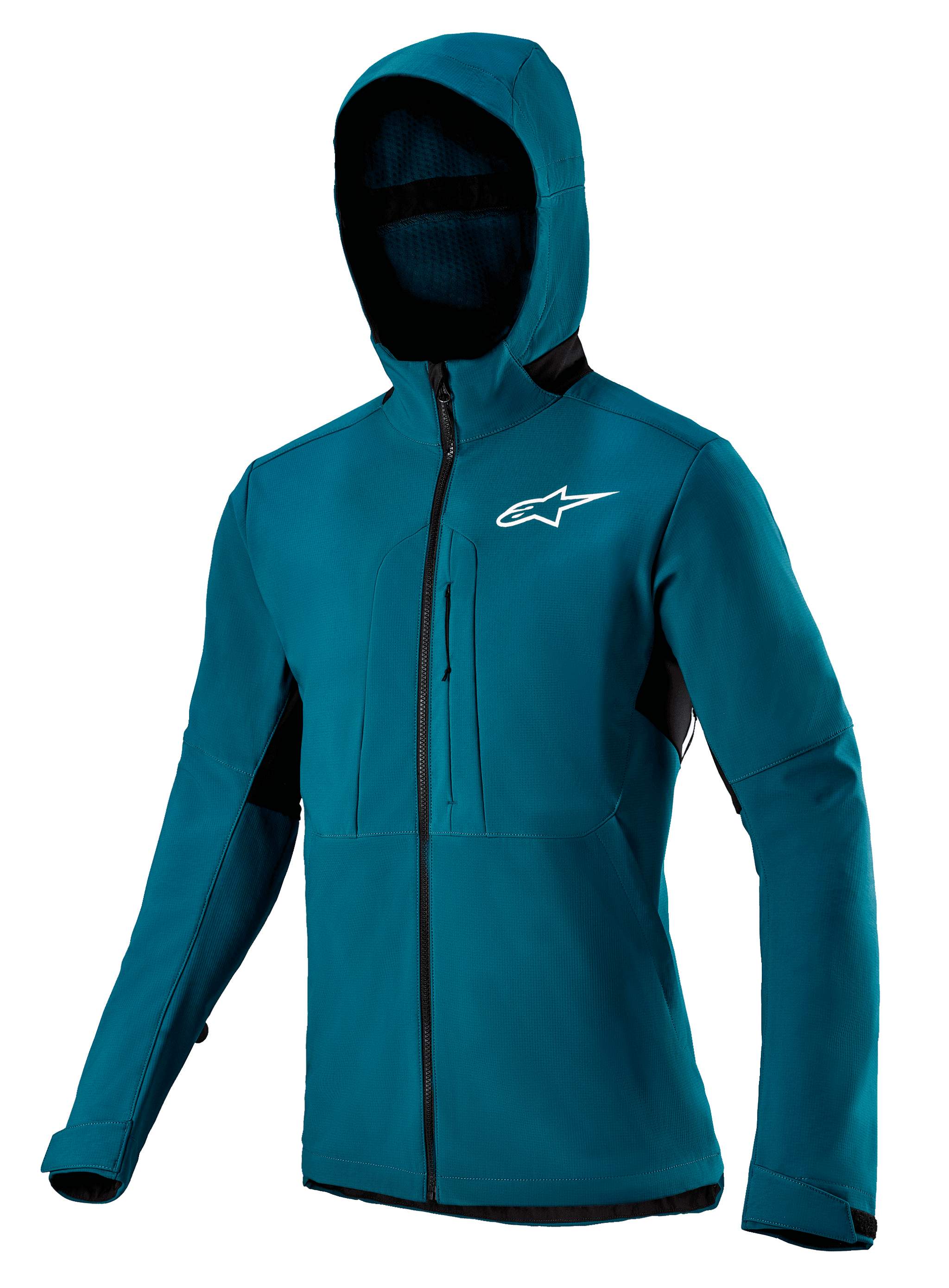 Alpinestars Nevada 2 Thermal Jacket, Men's Dark Teal MTB softshell with windproof membrane, fleece lining, and storm hood.
