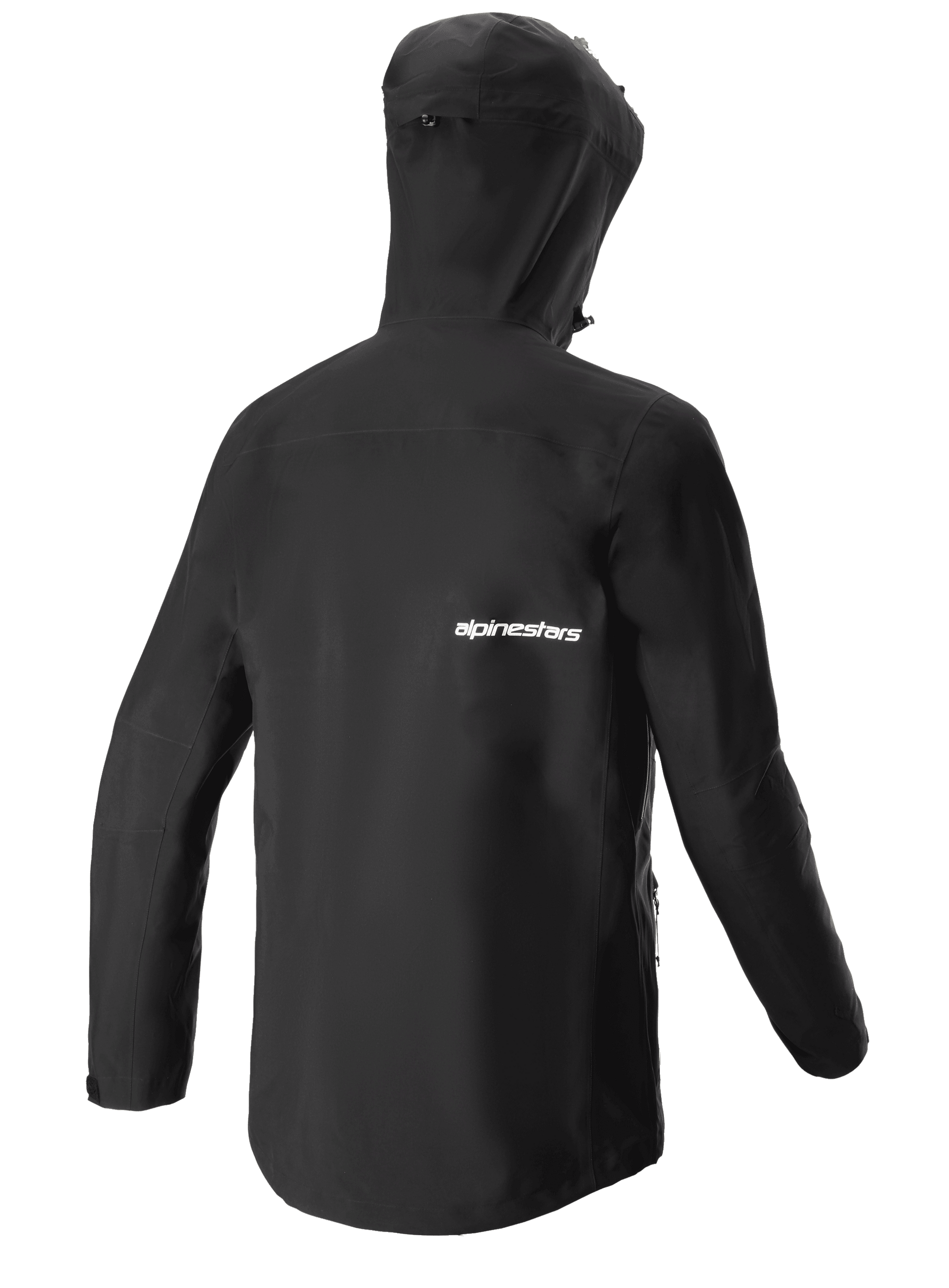 Alpinestars Sierra Waterproof Jacket, Men's MTB Cycling Jacket, Charcoal Gray, Rear View showing Helmet-Compatible Storm Hood.