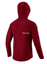 Alpinestars Sierra Waterproof Jacket, Men's MTB, Barolo Red, featuring helmet-compatible storm hood and extended rear hem.