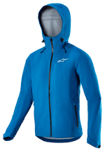 Alpinestars Sierra Waterproof Jacket, Men's Blue MTB cycling jacket with helmet-compatible storm hood and waterproof zippers.